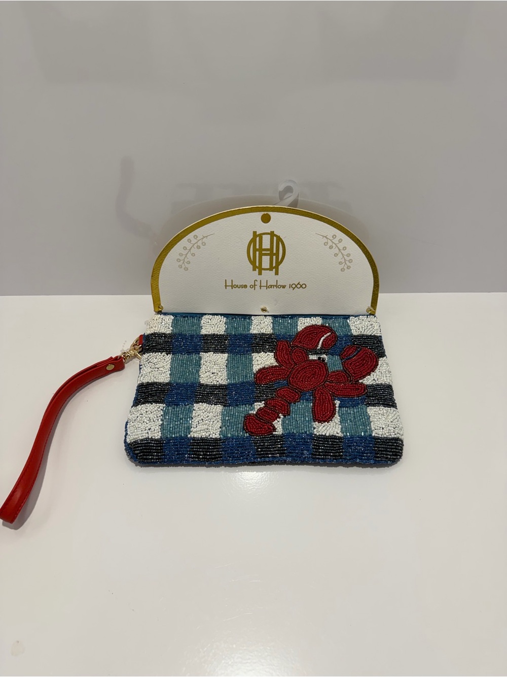 Viral Beaded Bag House of Harlow Beaded Check Wristlet with Red Lobster NWT